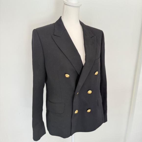 CELINE Black Classic Suit Wool Blazer Sz 42 Stunning Gold Buttons Work Wear - Picture 6 of 16